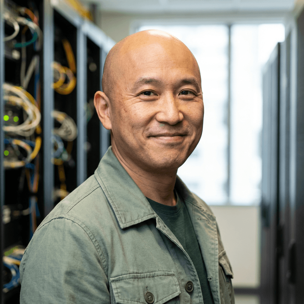 Male software engineer in his late 20s, Asian, technical and approachable style suitable for a health technology company