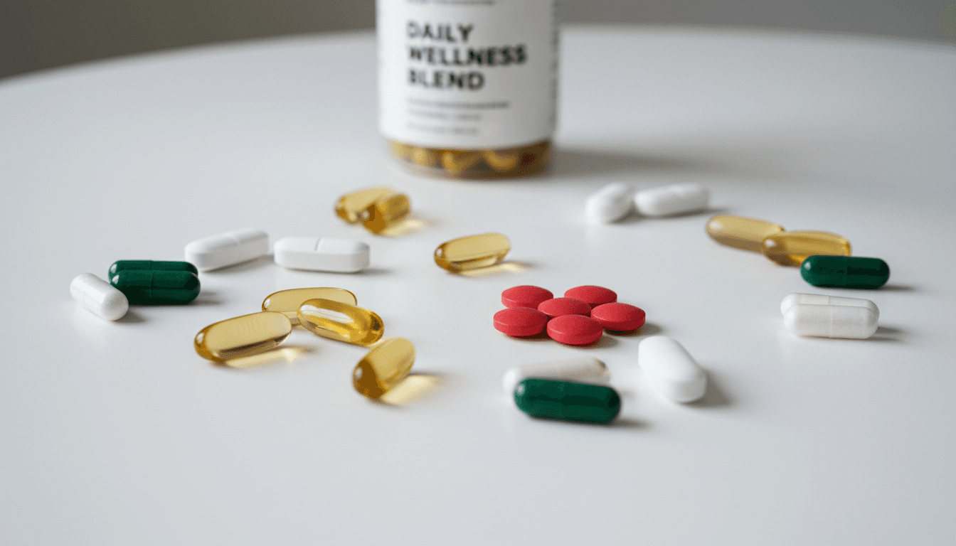 Supplement capsules arranged neatly on a clean surface