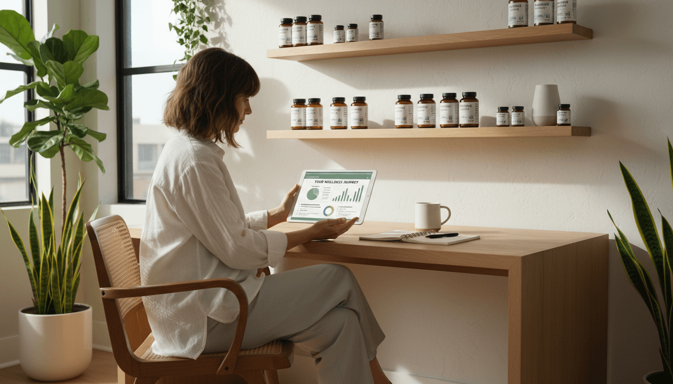 Close-up of a digital spreadsheet listing supplement ingredients and amounts on a tablet screen